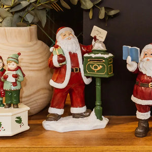 Adorno Decorativo Natal Papai Noel Carteiro Resina Vermelho e Branco