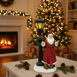 Adorno Decorativo Natal Papai Noel Poste de Luz de Led Resina Vermelho / Preto