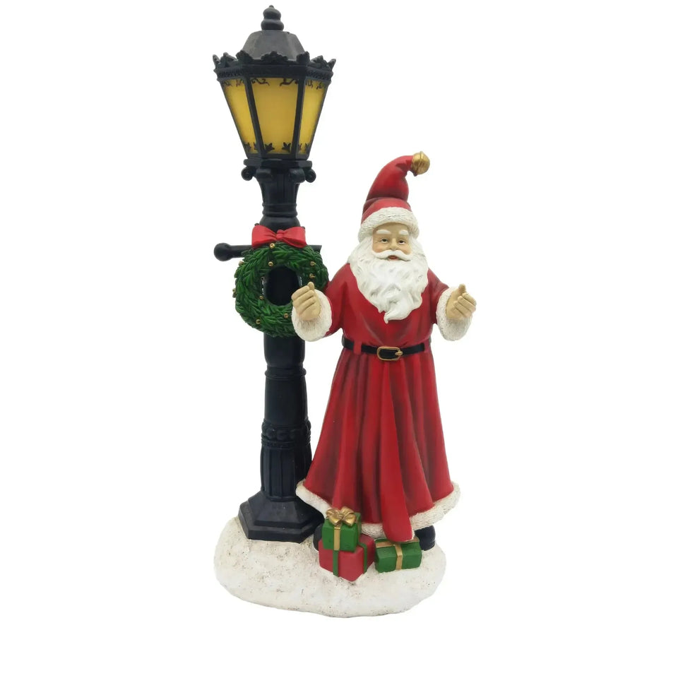 Adorno Decorativo Natal Papai Noel Poste de Luz de Led Resina Vermelho / Preto