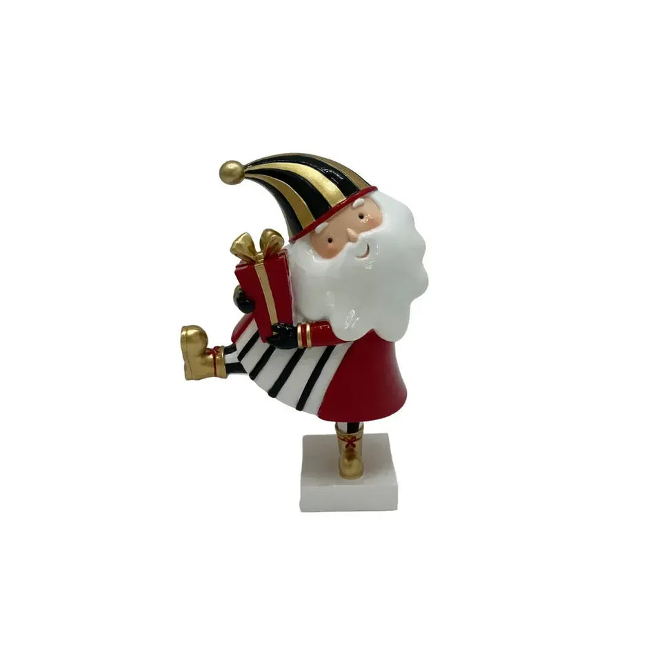 Adorno Decorativo Natal Papai Noel Resina Presente Branco e Preto