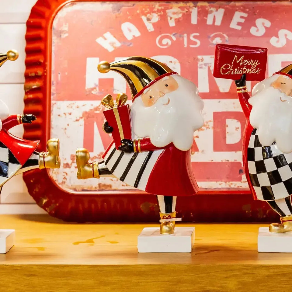 Adorno Decorativo Natal Papai Noel Resina Presente Branco e Preto