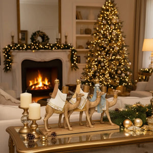 Adorno Decorativo Natal Resina 3 Reis Magos Dourado / Branco