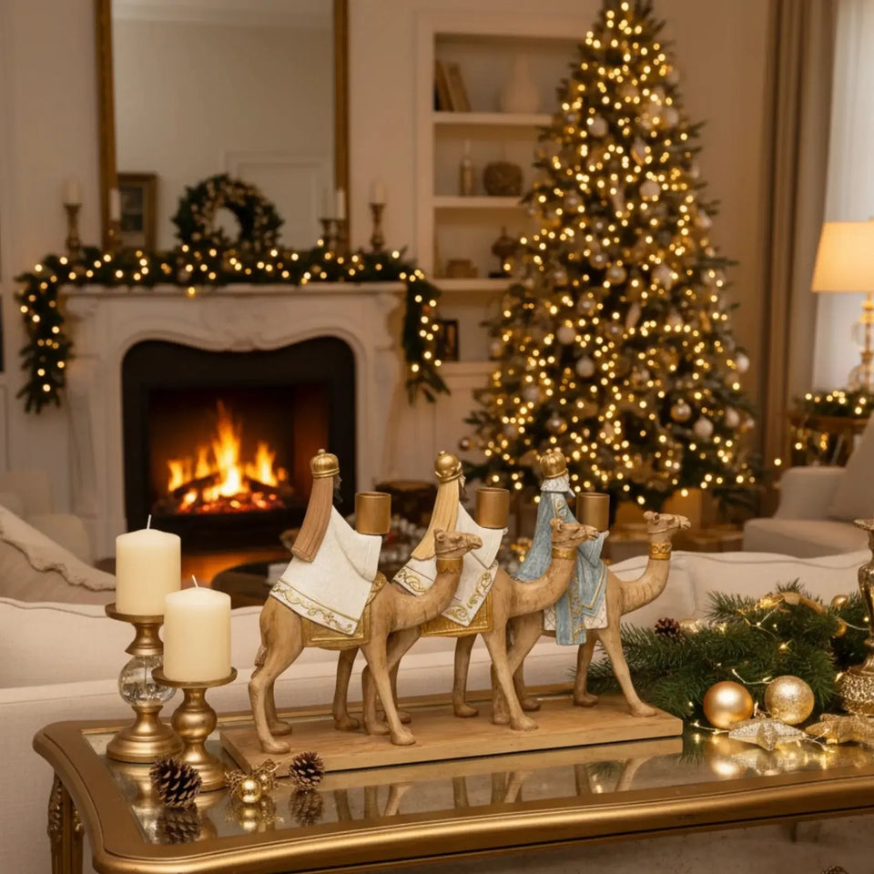 Adorno Decorativo Natal Resina 3 Reis Magos Dourado / Branco