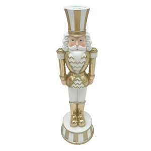 Adorno Decorativo Natal Resina Castiçal 1 Vela Soldado Quebra Nozes Dourado / Branco