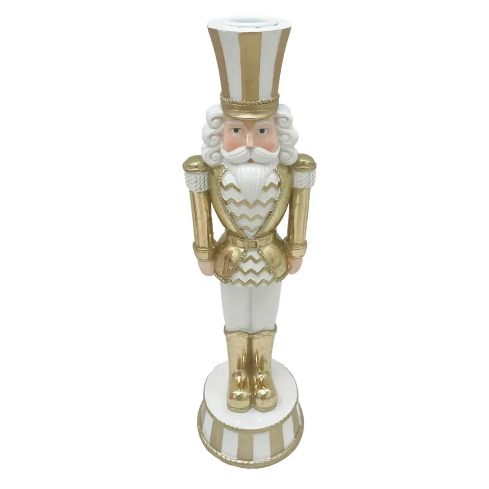 Adorno Decorativo Natal Resina Castiçal 1 Vela Soldado Quebra Nozes Dourado / Branco