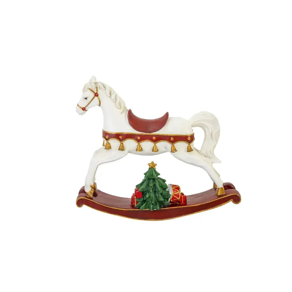 Adorno Decorativo Natal Resina Cavalo de Balanço Branco 23,5x5,5x27cm