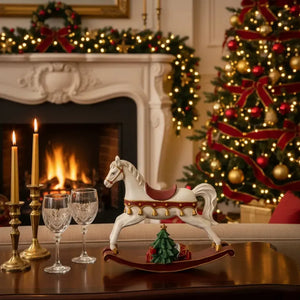 Adorno Decorativo Natal Resina Cavalo de Balanço Branco 23,5x5,5x27cm