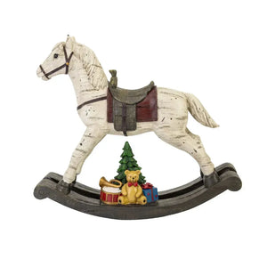 Adorno Decorativo Natal Resina Cavalo de Balanço Branco 33,5x8x27cm