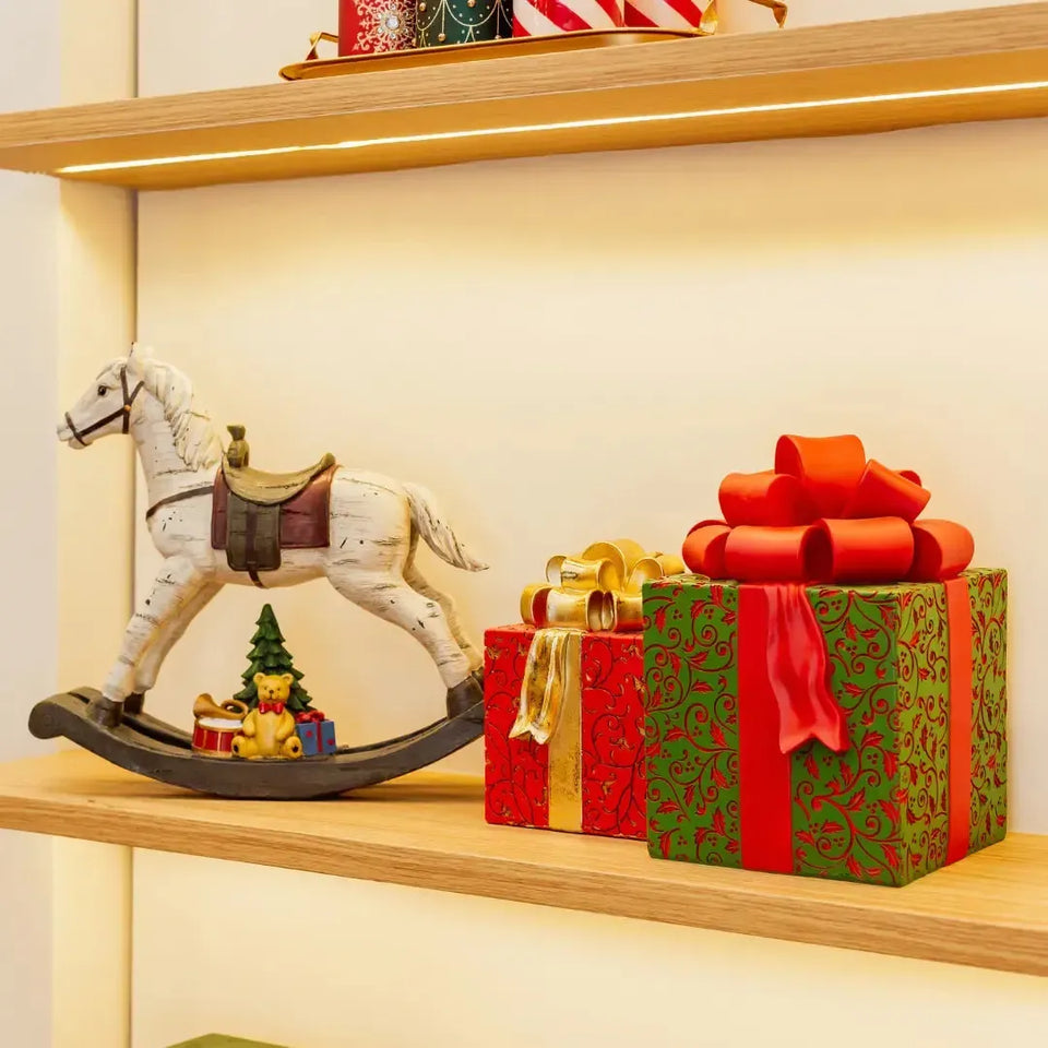 Adorno Decorativo Natal Resina Cavalo de Balanço Branco 33,5x8x27cm