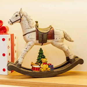 Adorno Decorativo Natal Resina Cavalo de Balanço Branco 33,5x8x27cm