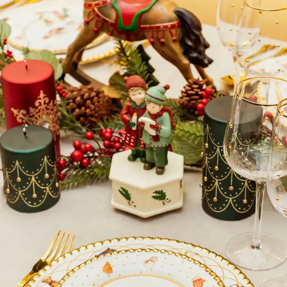 Adorno Decorativo Natal Resina Crianças Verde / Vermelho