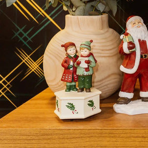 Adorno Decorativo Natal Resina Crianças Verde / Vermelho