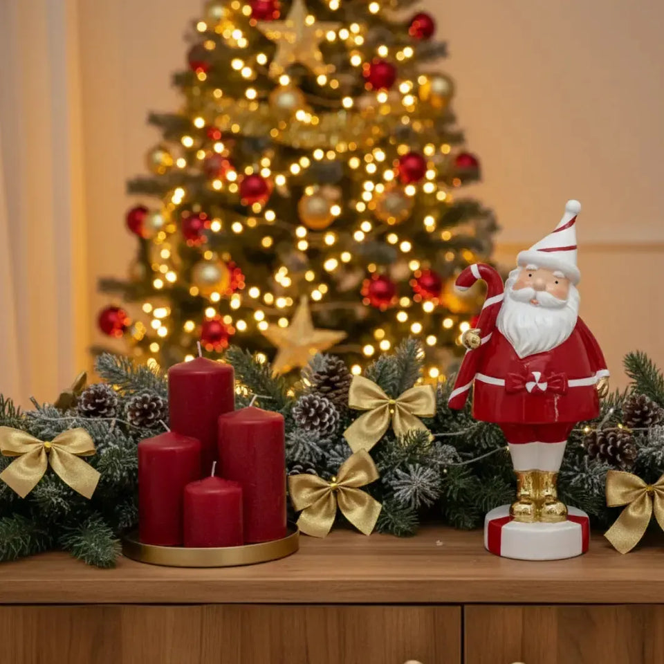 Adorno Decorativo Natal Resina Papai Noel Bengala Doce Vermelho / Branco