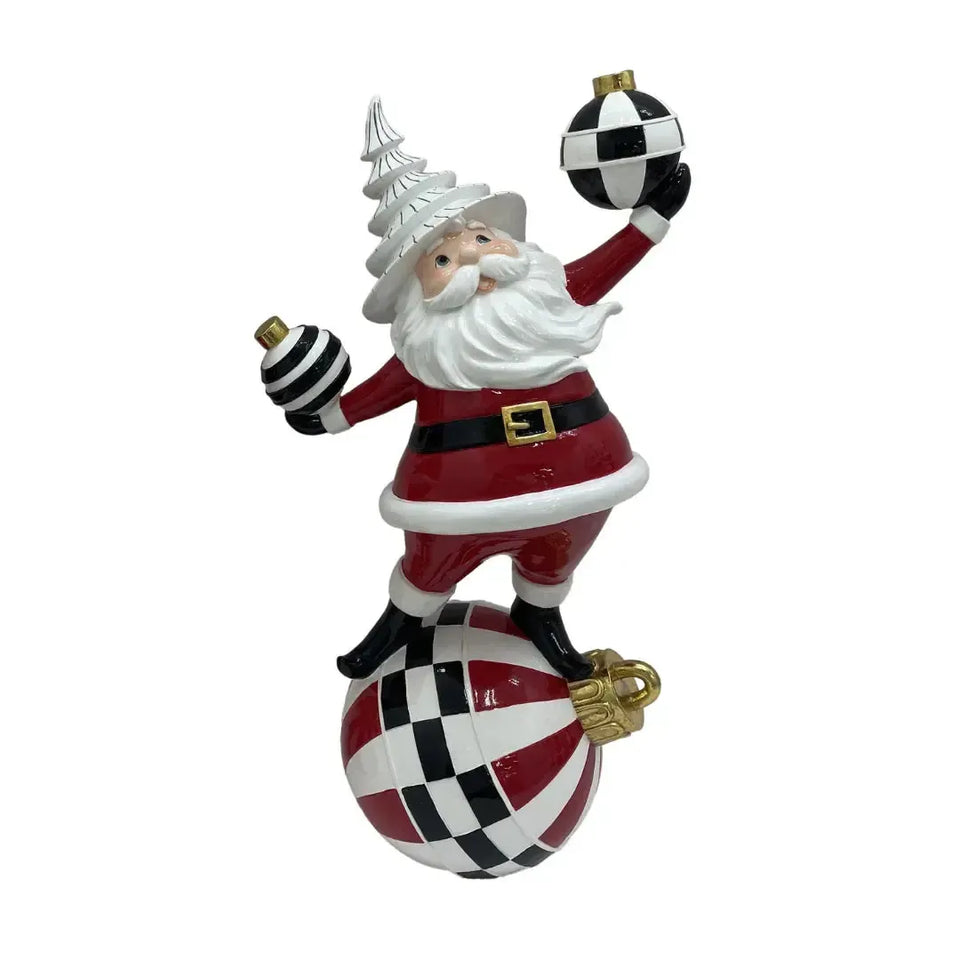 Adorno Decorativo Natal Resina Papai Noel Bolas Preto / Branco