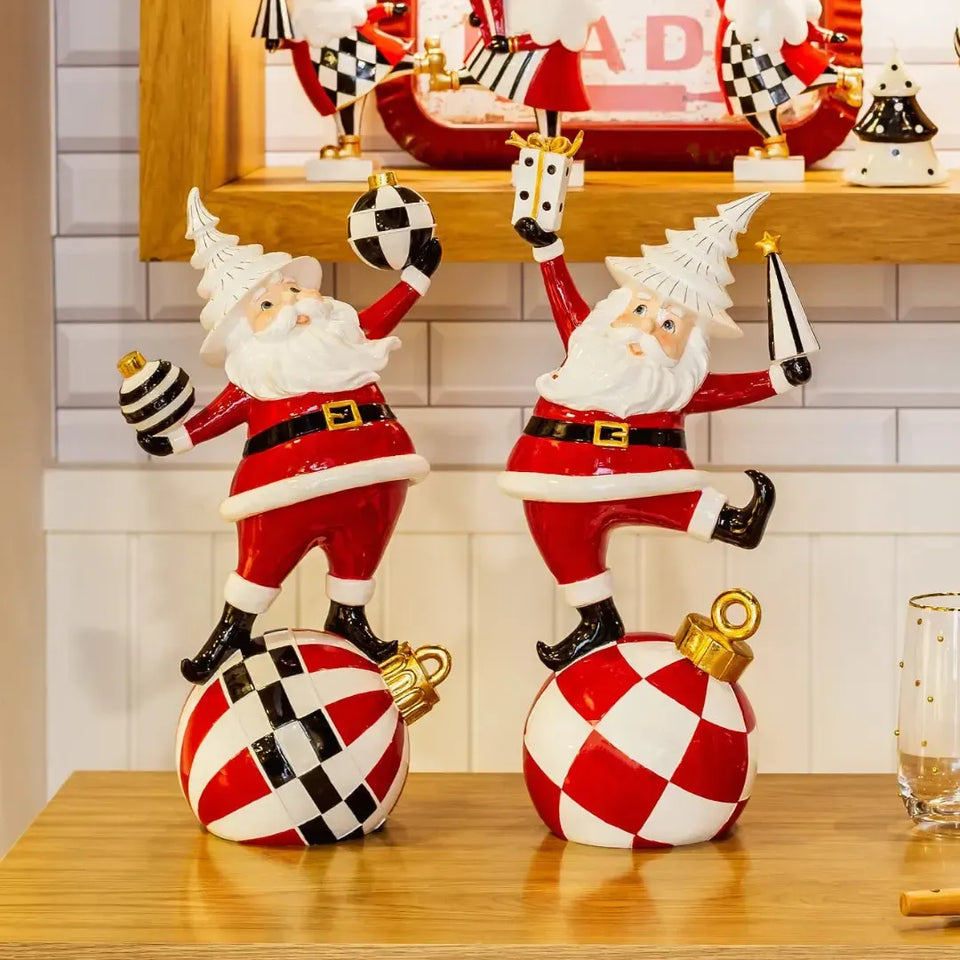 Adorno Decorativo Natal Resina Papai Noel Bolas Preto / Branco
