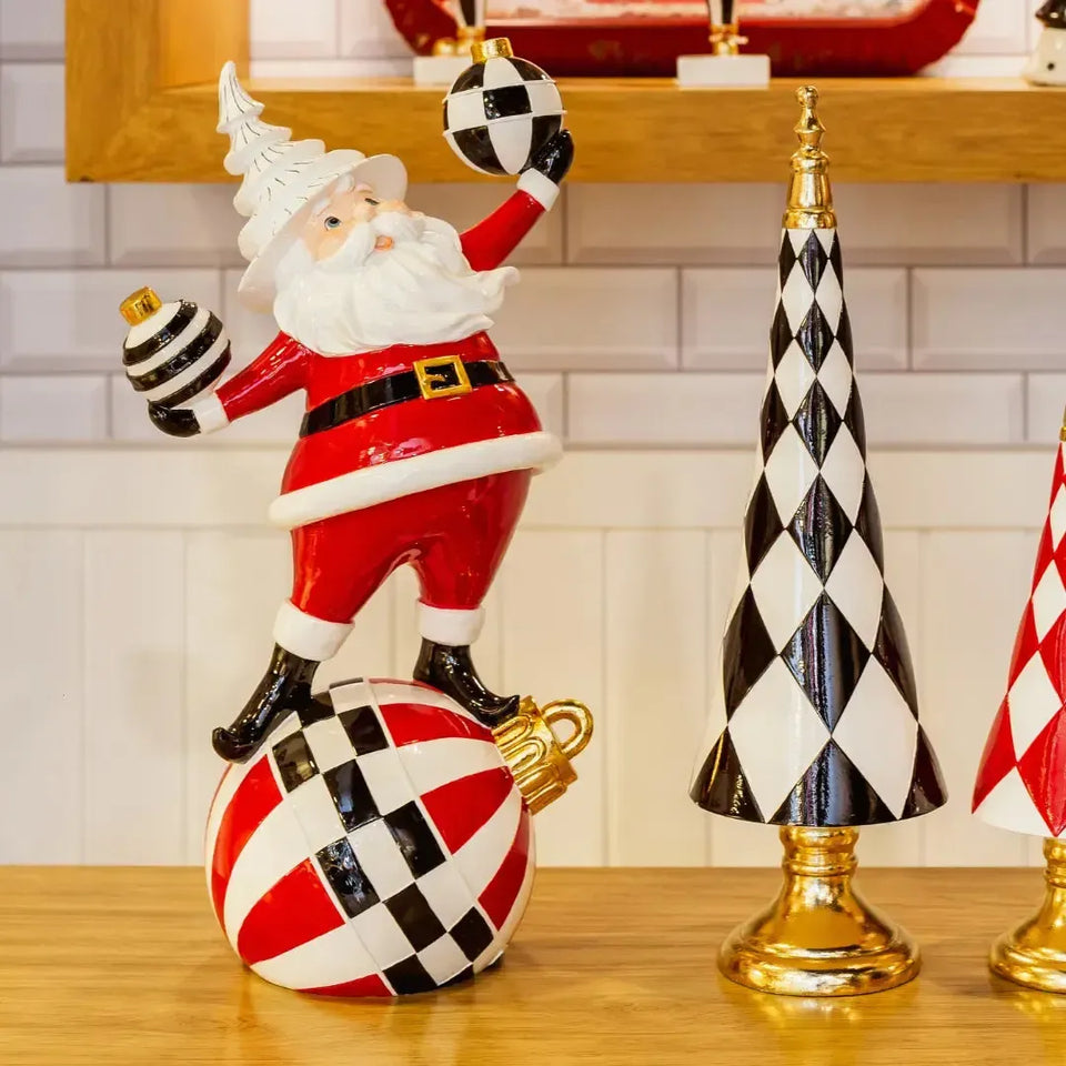 Adorno Decorativo Natal Resina Papai Noel Bolas Preto / Branco