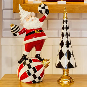 Adorno Decorativo Natal Resina Papai Noel Bolas Preto / Branco