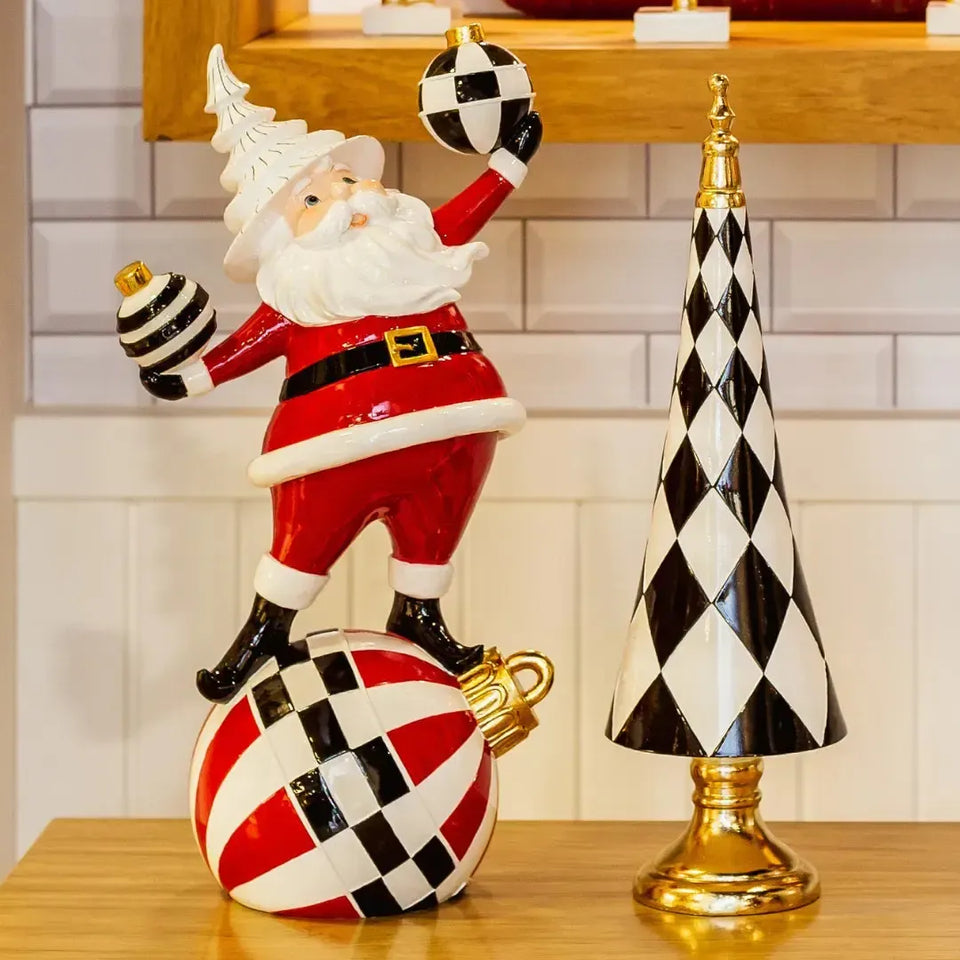 Adorno Decorativo Natal Resina Papai Noel Bolas Preto / Branco