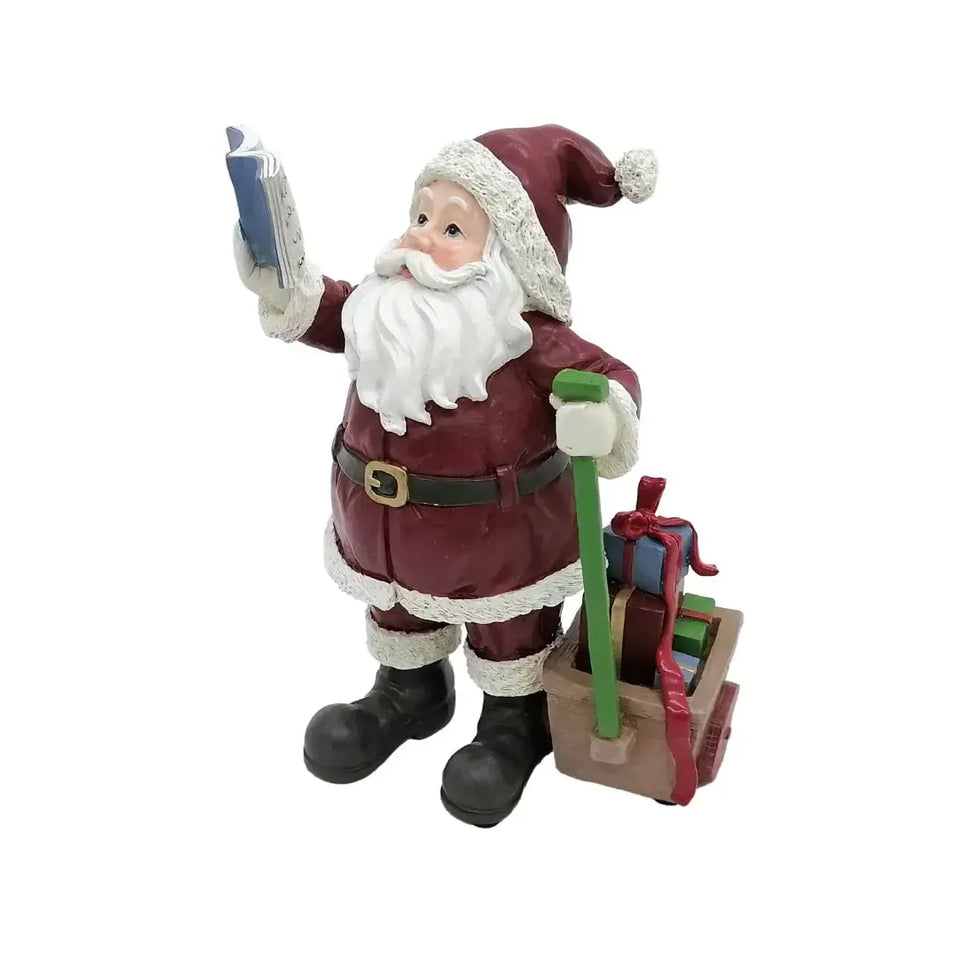 Adorno Decorativo Natal Resina Papai Noel Carrinho Vermelho