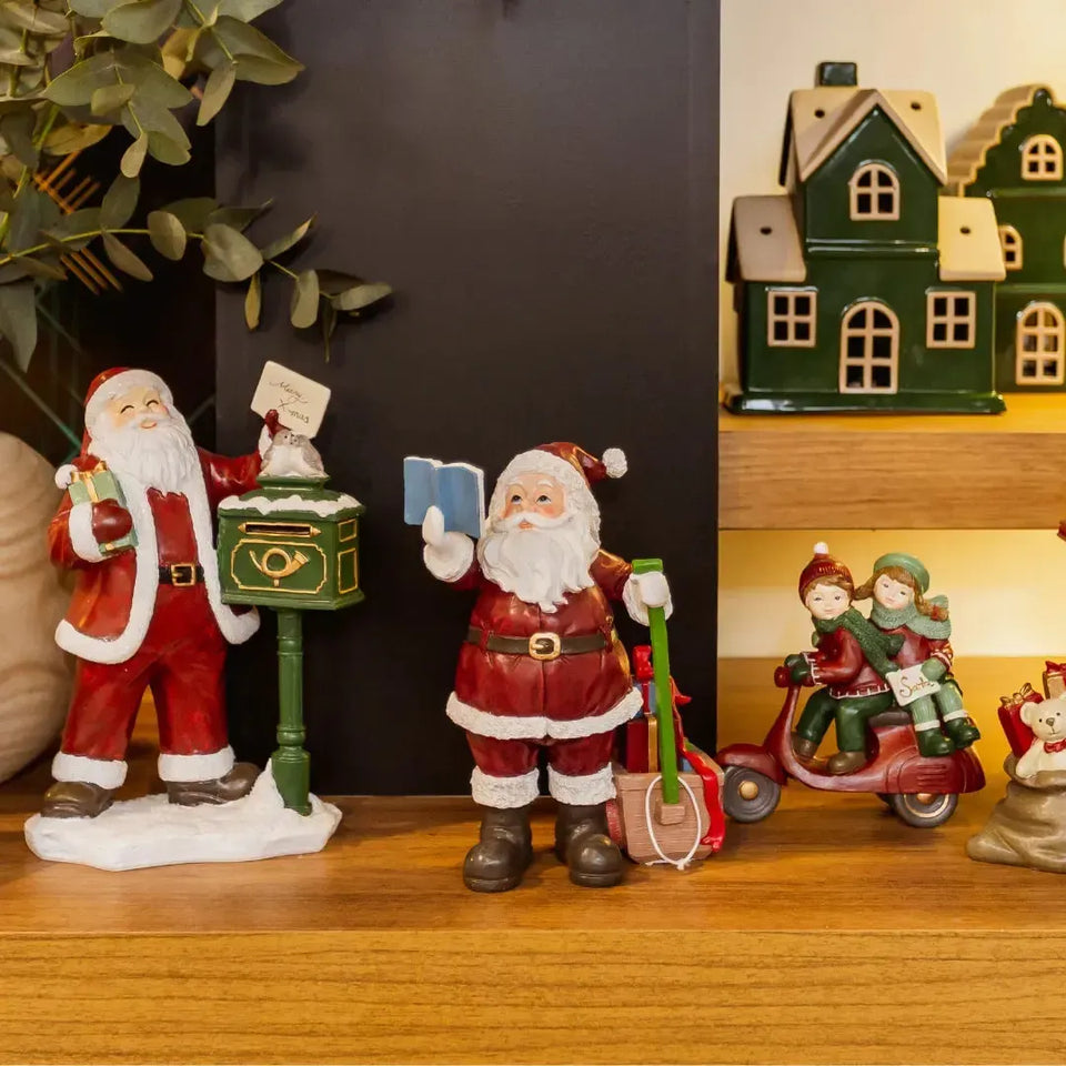 Adorno Decorativo Natal Resina Papai Noel Carrinho Vermelho