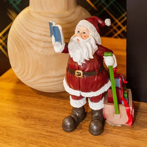 Adorno Decorativo Natal Resina Papai Noel Carrinho Vermelho