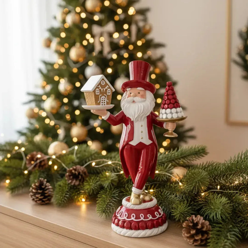 Adorno Decorativo Natal Resina Papai Noel Doces Vermelho / Branco