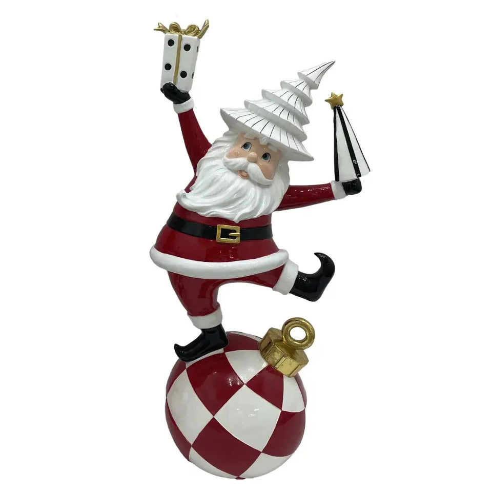 Adorno Decorativo Natal Resina Papai Noel Presentes Preto / Branco