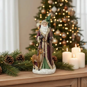 Adorno Decorativo Natal Resina Papai Noel Rena Marrom / Dourado