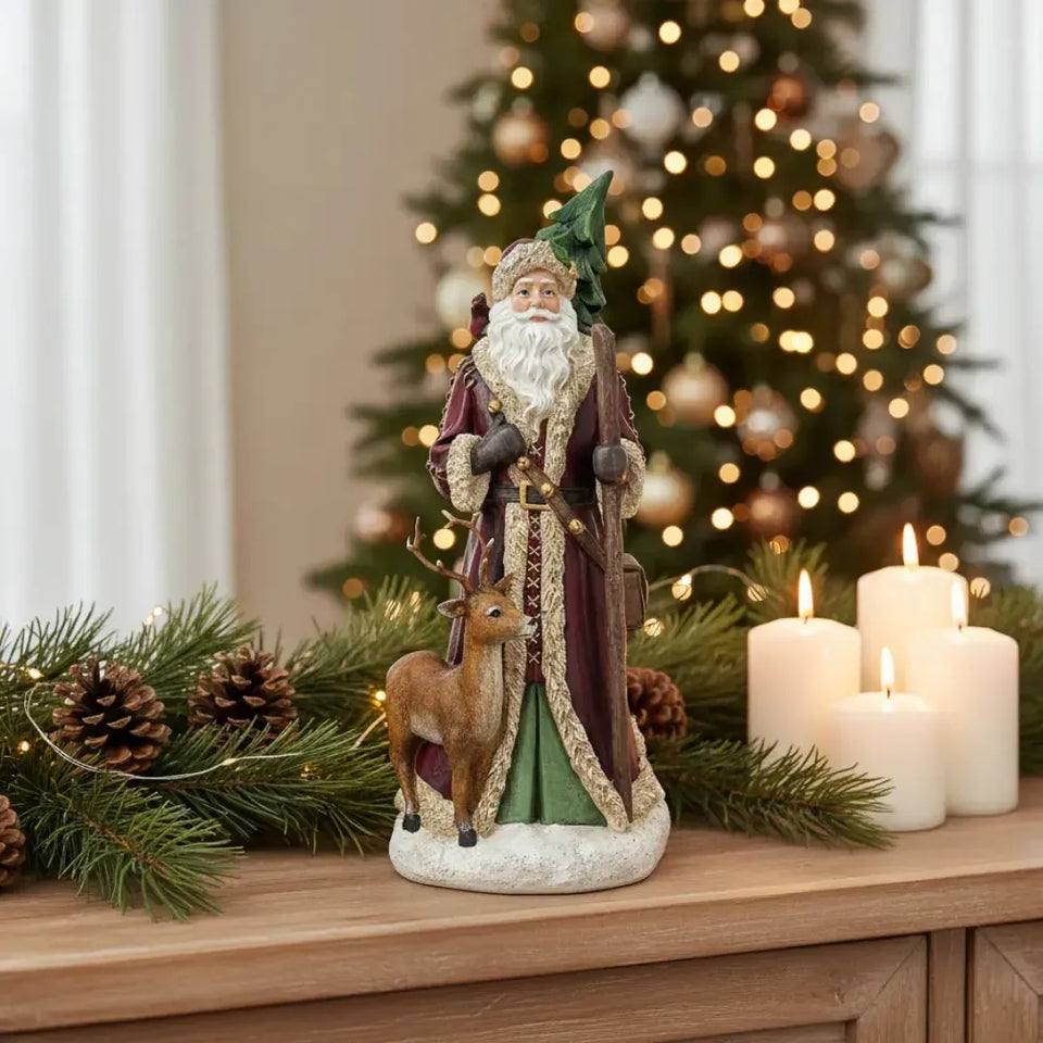Adorno Decorativo Natal Resina Papai Noel Rena Marrom / Dourado