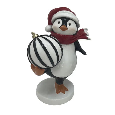 Adorno Decorativo Natal Resina Pinguim Preto / Branco com Bola Preta