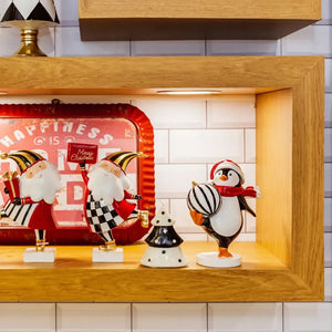 Adorno Decorativo Natal Resina Pinguim Preto / Branco com Bola Preta