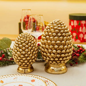 Adorno Decorativo Natal Resina Pinha Dourada 16,5x10