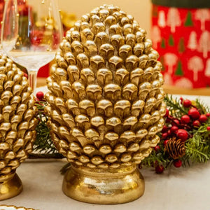 Adorno Decorativo Natal Resina Pinha Dourada 22x13,5