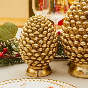 Adorno Decorativo Natal Resina Pinha Dourada 16,5x10