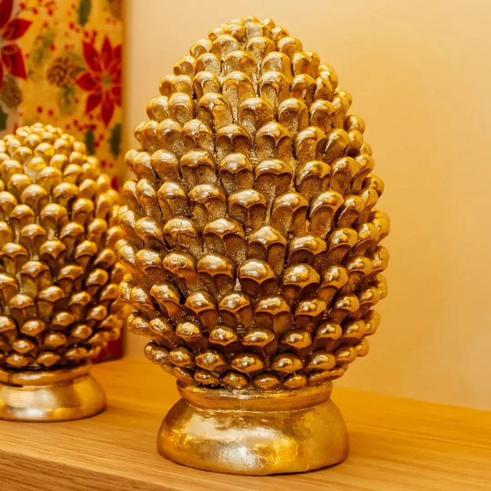 Adorno Decorativo Natal Resina Pinha Dourada 22x13,5