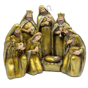 Adorno Decorativo Natal Resina Presépio Dourado