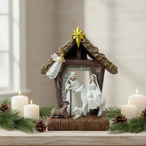 Adorno Decorativo Natal Resina Presépio Marrom / Branco