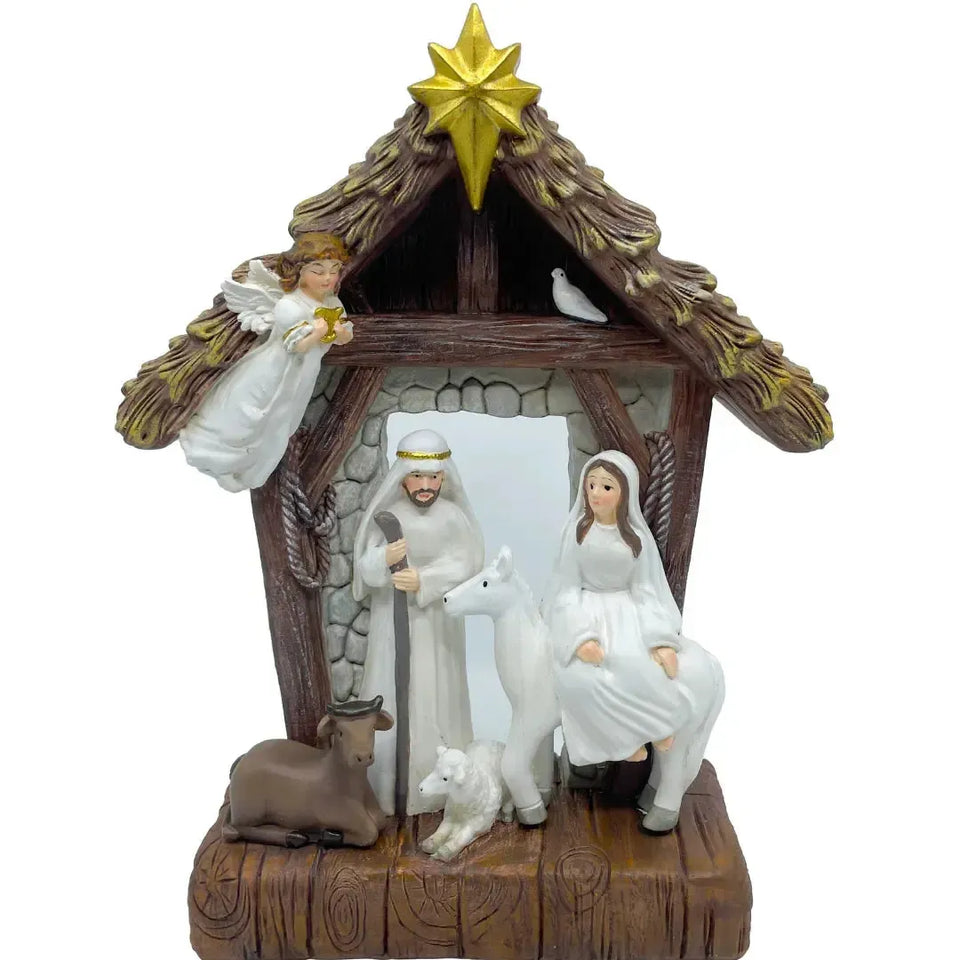 Adorno Decorativo Natal Resina Presépio Marrom / Branco