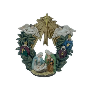 Adorno Decorativo Natal Resina Presépio Verde / Dourado