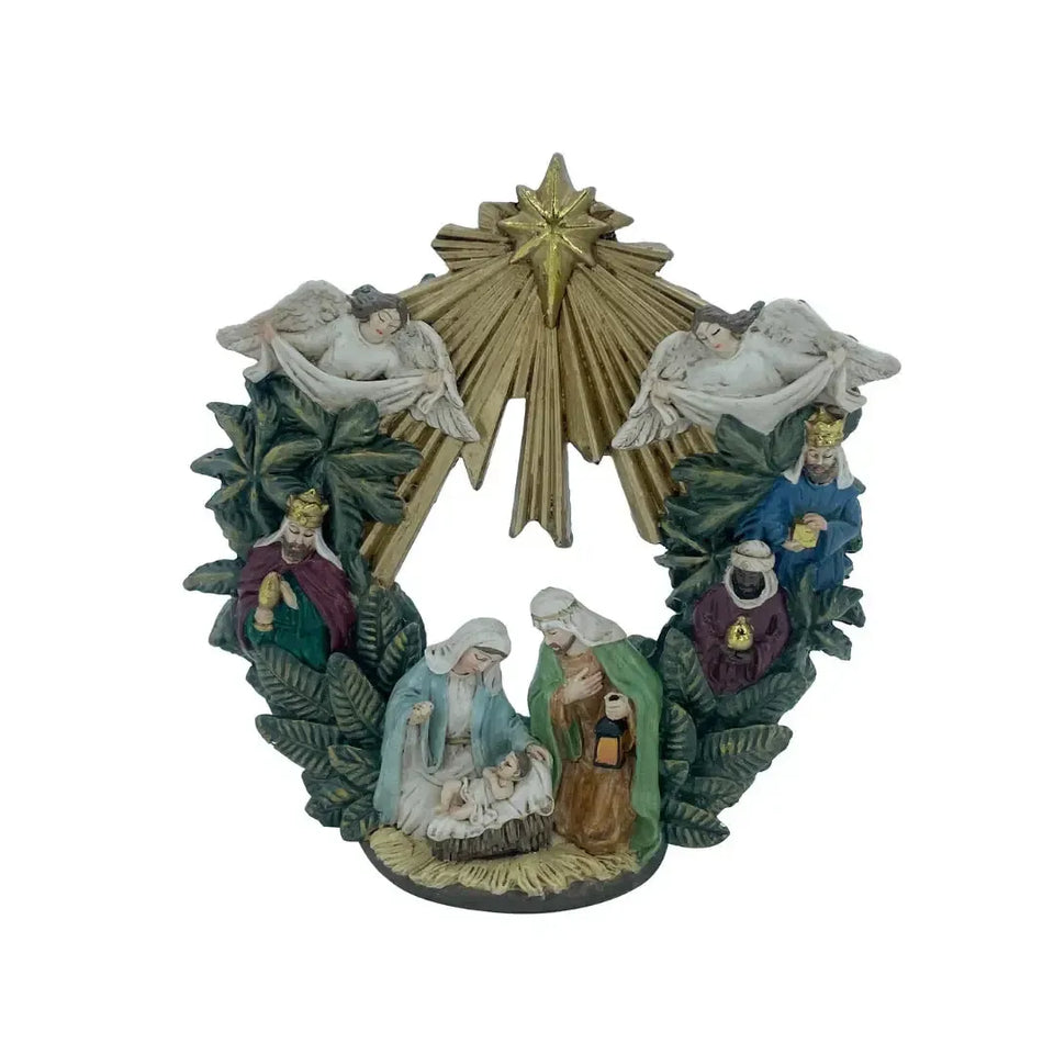 Adorno Decorativo Natal Resina Presépio Verde / Dourado