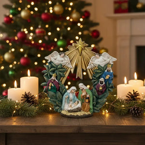 Adorno Decorativo Natal Resina Presépio Verde / Dourado