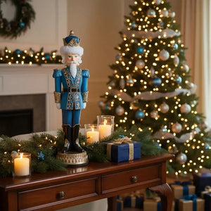 Adorno Decorativo Natal Resina Soldado Azul Quebra Nozes 20,5x19,5x65,5cm