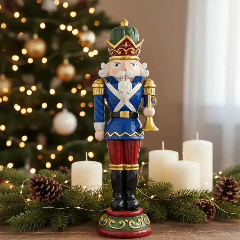 Adorno Decorativo Natal Resina Soldado Quebra Nozes Azul 43x10x12,5cm