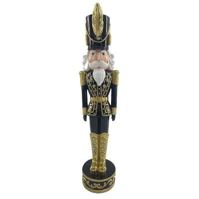Adorno Decorativo Natal Resina Soldado Quebra Nozes Preto / Dourado 43x9cm