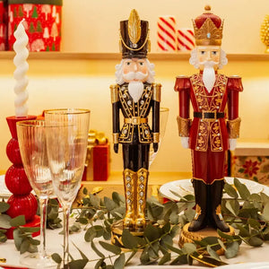 Adorno Decorativo Natal Resina Soldado Quebra Nozes Preto / Dourado 43x9cm