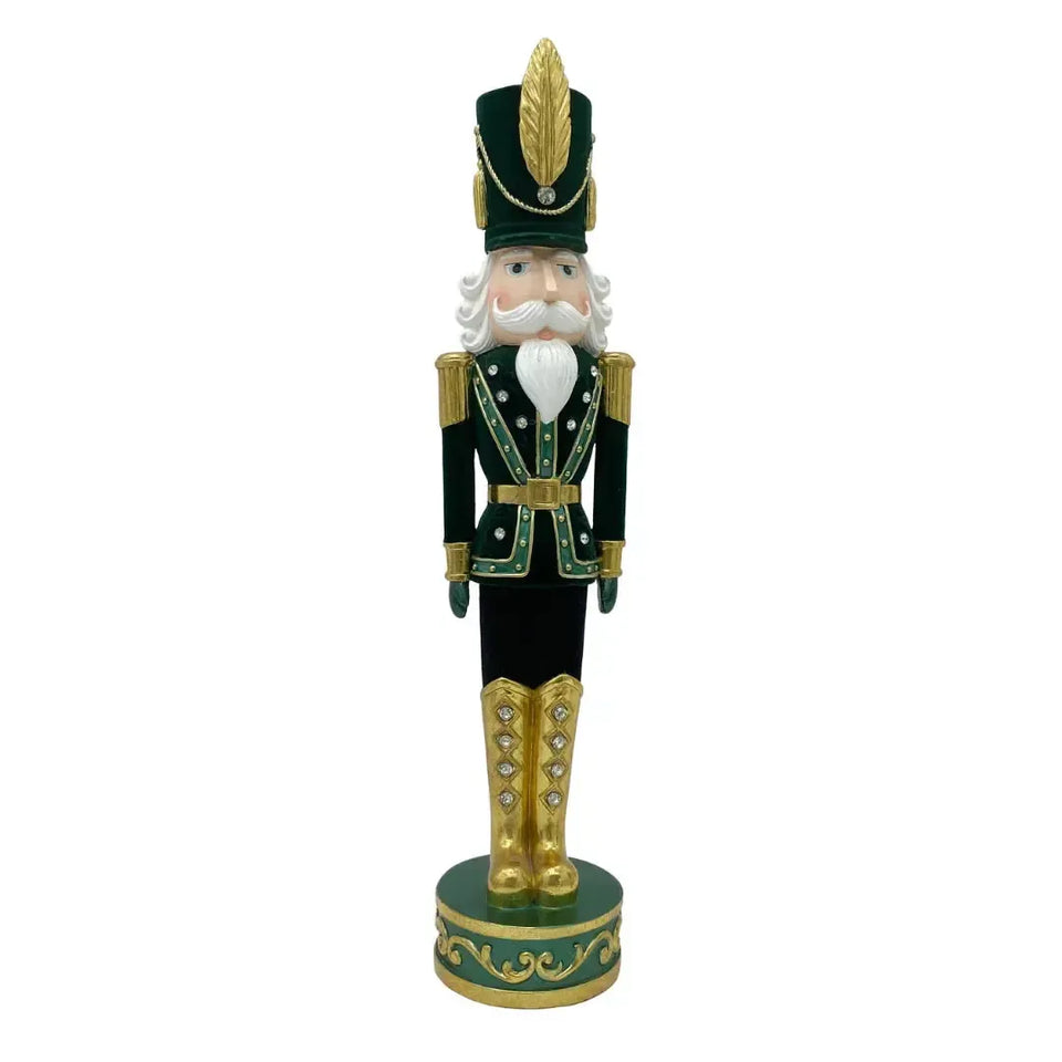 Adorno Decorativo Natal Resina Soldado Quebra Nozes Preto / Verde / Dourado 43x9cm
