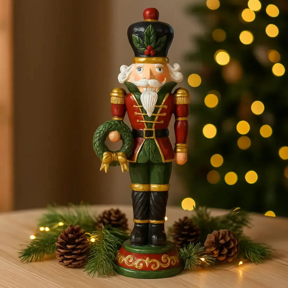 Adorno Decorativo Natal Resina Soldado Quebra Nozes Verde 40,5x10,5x15cm