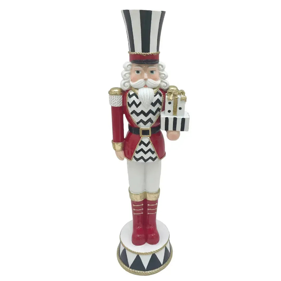 Adorno Decorativo Natal Resina Soldado Quebra Nozes Vermelho / Branco 36,5x10cm