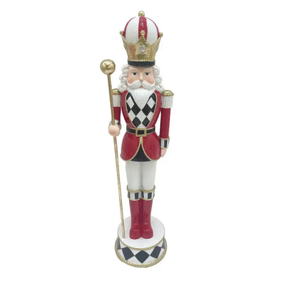 Adorno Decorativo Natal Resina Soldado Quebra Nozes Vermelho / Branco 37x9,5cm