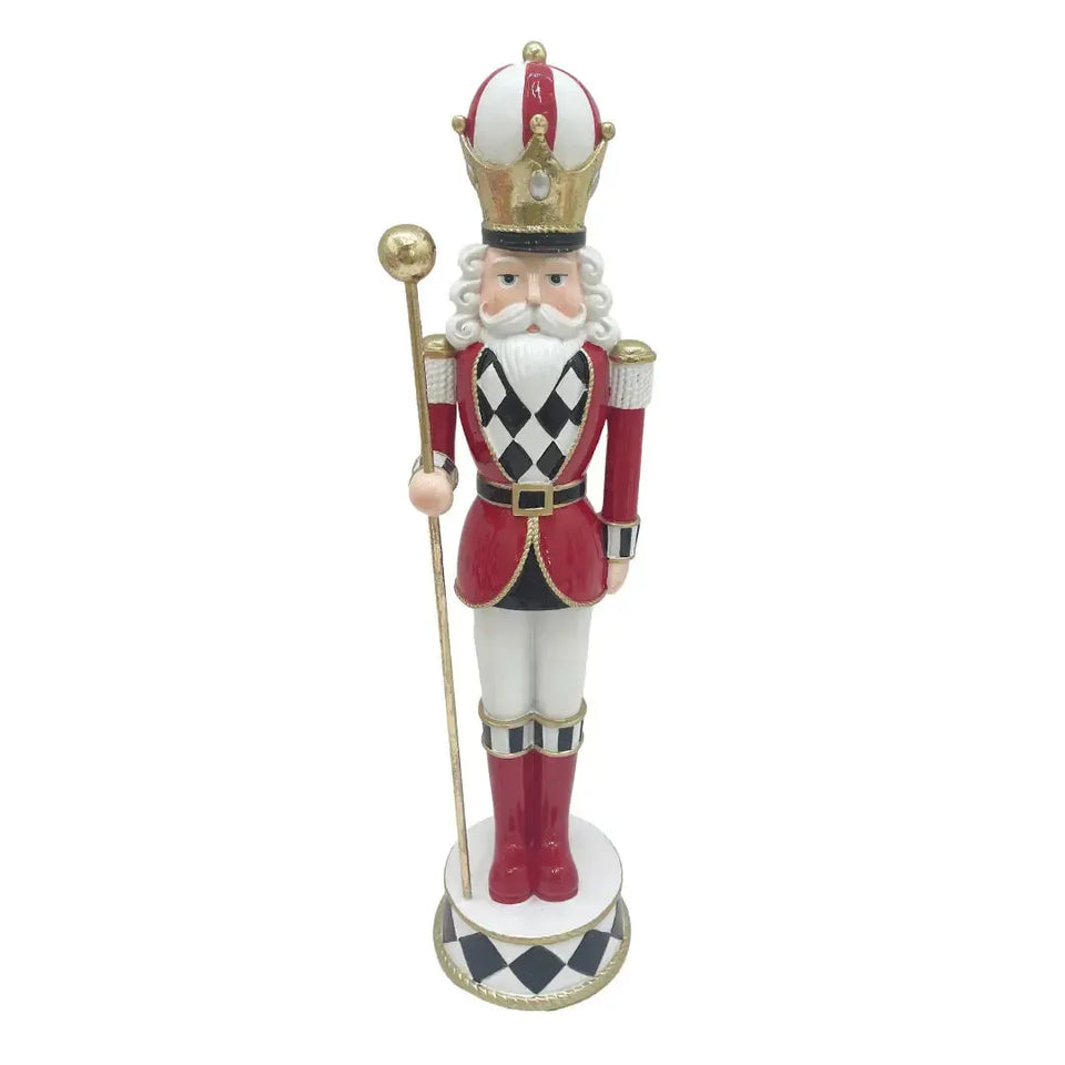 Adorno Decorativo Natal Resina Soldado Quebra Nozes Vermelho / Branco 37x9,5cm
